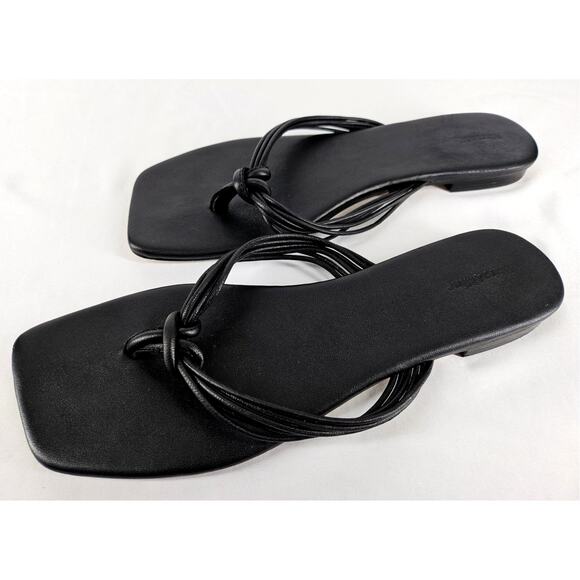 MARA & MINE LOLA WOMEN'S BLACK LEATHER THONG FLAT SANDALS - SIZE 9 - Picture 2 of 9